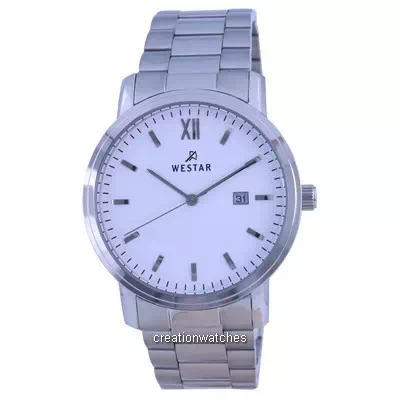 Relógio masculino Westar mostrador branco em aço inoxidável quartzo 50245 STN 101