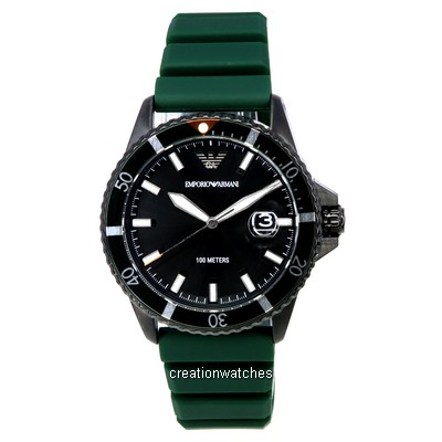 Emporio Armani 绿色硅黑色表盘石英 AR11464 100M 男士手表