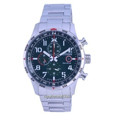 Citizen Aviator Eco-Drive Chronograph Stainless Steel Green Dial CA0791-81X 100M Men's Watch