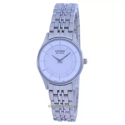 Relógio feminino Citizen com mostrador branco em aço inoxidável Eco-drive EG3210-51A