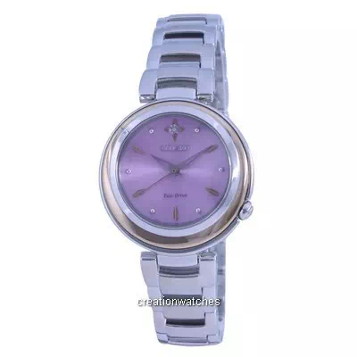Relógio feminino Citizen Diamond com acento roxo mostrador em aço inoxidável Eco-drive EM0588-81X