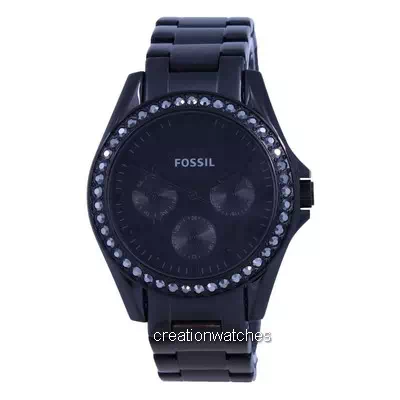 Relógio feminino multifunções Fossil Riley preto de aço inoxidável quartzo ES4519