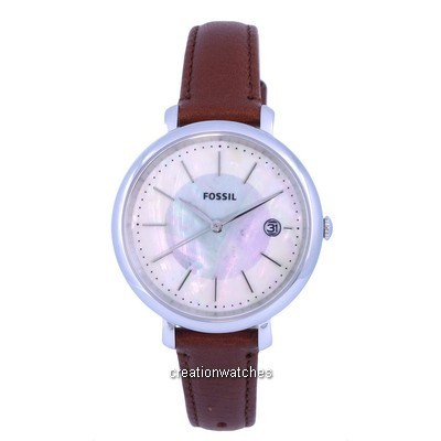 Fossil Jacqueline Leather White Mother Of Pearl Dial Solar ES5090 Women's Watch
