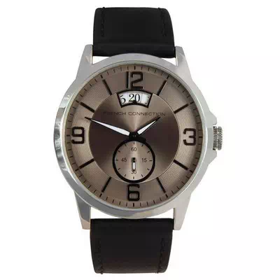 Relógio masculino FCUK marrom com pulseira de couro de quartzo FC1209B
