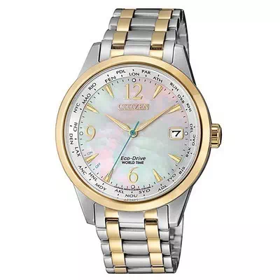 Citizen World Time Two Tone Stainless Steel Eco-Drive FC8008-88D Women's Watch