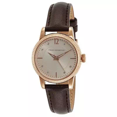 French Connection Crystal Accents Leather Strap Quartz FCS1006T Women's Watch