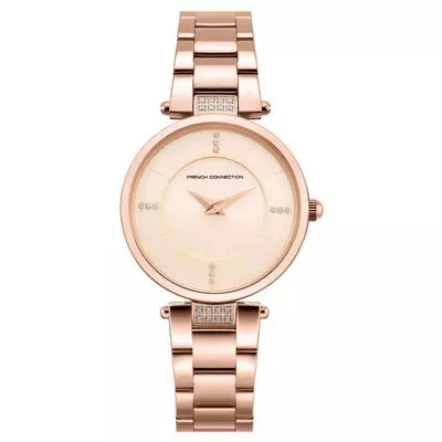 French Connection Crystal Accents Rose Gold Tone Dial Quartz FCS1015RGM Women's Watch