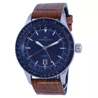 Conversor de aviação Hamilton Khaki GMT pulseira de couro automático H76715540 100M relógio masculino