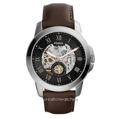 grant automatic dark brown leather watch