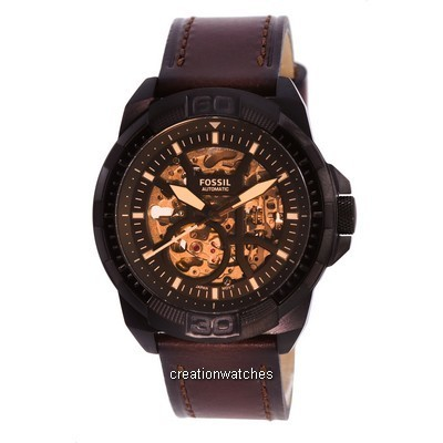 Fossil Bronson Leather Skeleton Dial Automatic ME3219 Men's Watch