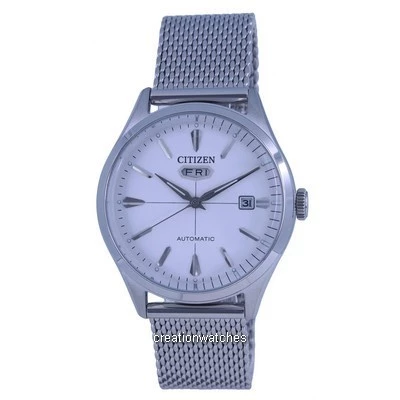 Relógio masculino Citizen Série C7 malha de aço inoxidável mostrador branco automático NH8390-89A