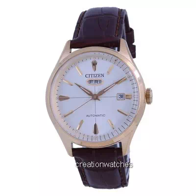 Relógio masculino Citizen C7 branco mostrador de couro NH8393-05A automático