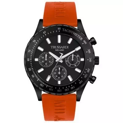 Trussardi T-Logo Tachymeter Black Dial Silicon Strap Quartz R2451148003 Men's Watch