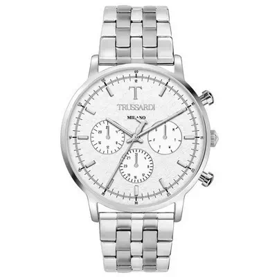 Relógio masculino Trussardi T-Gentleman prata mostrador de aço inoxidável de quartzo R2453135005