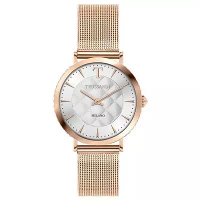 Relógio feminino Trussardi T-Motif Crystal com mostrador branco quartzo R2453140503