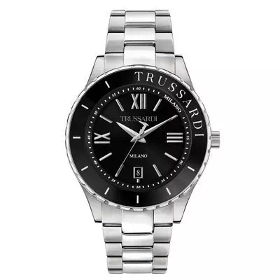 Relógio masculino Trussardi T-Logo mostrador preto em aço inoxidável de quartzo R2453143010