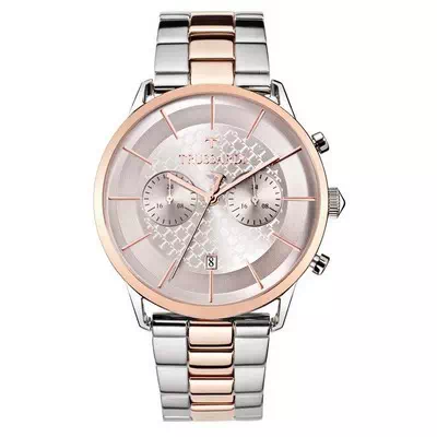 Relógio masculino Trussardi T-World cronógrafo rosa mostrador de dois tons de aço inoxidável quartzo R2473616002