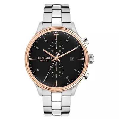 Relógio masculino Trussardi T-Complicity cronógrafo mostrador preto em aço inoxidável quartzo R2473630002