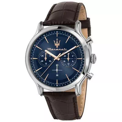Maserati Epoca Chronograph Blue Dial Leather Strap Quartz R8871618014 100M Men's Watch