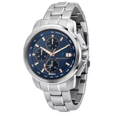 Maserati Successo Chronograph Blue Dial Stainless Steel Solar R8873645004 Men's Watch