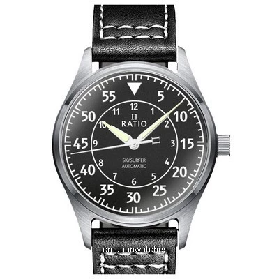 Ratio Skysurfer Pilot Black Textured Dial Leather Automatic RTS320 200M Men's Watch