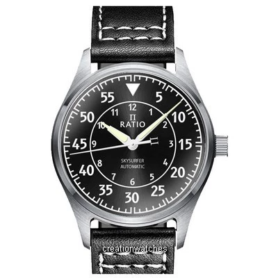 Ratio Skysurfer Pilot Black Sunray Dial Leather Automatic RTS321 200M Men's Watch