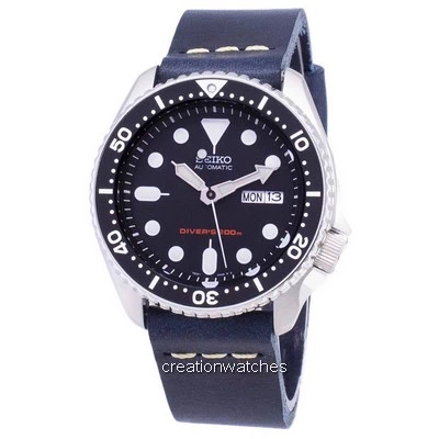 Seiko Automatic SKX007K1-var-LS15 200M Dark Blue Leather Strap Men's Watch