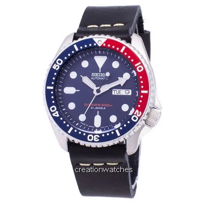 Seiko Automatic SKX009J1-var-LS14 Diver's 200M Japan Made Black Leather Strap Men's Watch