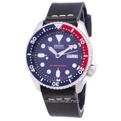 Seiko Automatic SKX009K1-var-LS14 Diver's 200M Black Leather Strap Men's Watch