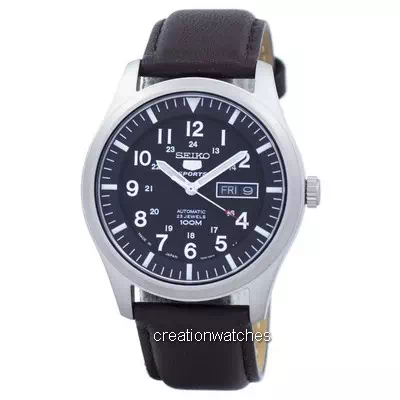 Seiko 5 Sports Automatic Japan Made Dark Brown Leather SNZG15J1-var-LS11 100M Men's Watch