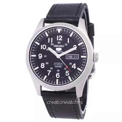 Seiko 5 Sports Automatic Black Leather SNZG15K1-var-LS8 100M Men's Watch