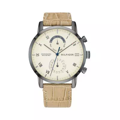Relógio masculino Tommy Hilfiger Kane Bege mostrador pulseira de couro quartzo 1710399