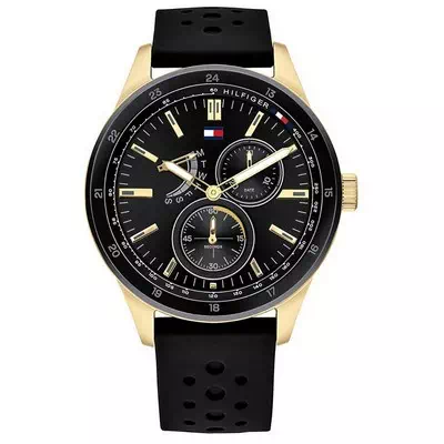 Relógio masculino Tommy Hilfiger Austin com mostrador preto pulseira de silicone de quartzo 1791636