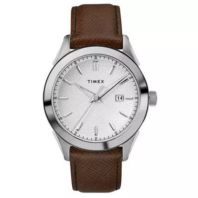 Relógio masculino Timex Torrington com mostrador prateado e pulseira de couro quartzo TW2R90300