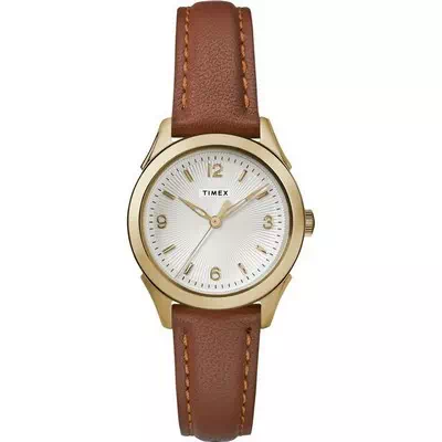 Relógio feminino Timex Torrington com mostrador prateado e pulseira de couro quartzo TW2R91100