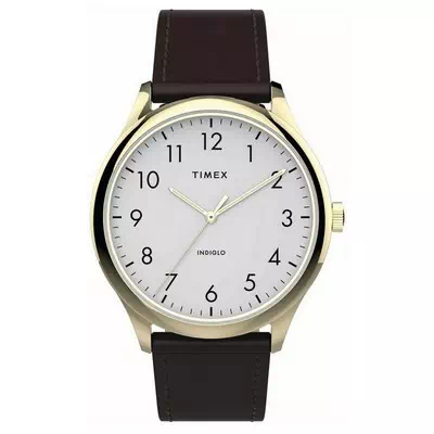 Relógio masculino Timex moderno Easy Reader com mostrador branco pulseira de couro quartzo TW2T71600
