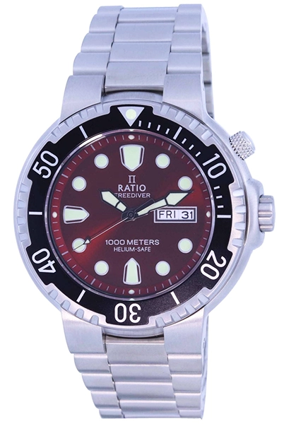Ratio FreeDiver Red Dial Stainless Steel Quartz 1050HA93-02V-RED 1000M Men\'s Watch