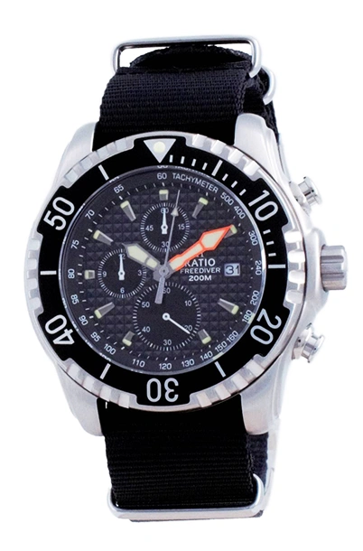 Relógio masculino Ratio Free Diver Cronógrafo Nylon Quartz Diver 48HA90-17-CHR-BLK-var-NATO4 200M