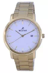Westar White Dial Gold Tone Stainless Steel Quartz 50243 GPN 101 Men\'s Watch