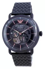 Relógio masculino Emporio Armani Aviator mostrador preto em aço inoxidável automático AR60025