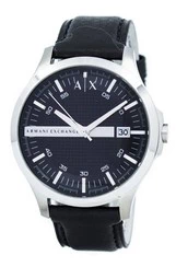 Armani Exchange - Herrenuhr mit schwarzem Zifferblatt und Lederarmband AX2101