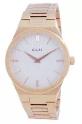 Relógio feminino Cluse Vigoureux H-Link com mostrador branco rosa tom ouro em aço inoxidável CW0101210001
