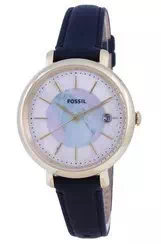 Fossil Jacqueline Mother-Of-Pearl Dial Leather Strap Solar ES5093 Women\'s Watch