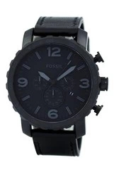 Fossil Nate Chronograph Black Ion-plated Leather JR1354 Men's Watch