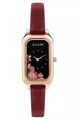Relógio feminino de quartzo ME010124 com pulseira de couro com mostrador preto Oui & Me Finette