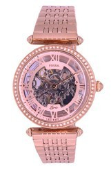 Fossil Lyric Crystal Accents Rose Gold Stainless Steel Skeleton Dial Automatic ME3198 Women\'s Watch