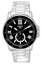 Relógio masculino Casio analógico aço inoxidável mostrador preto quartzo MTP-VD200D-1B MTPVD200D-1B