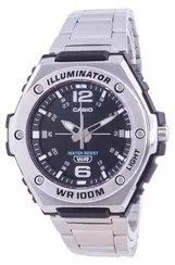 Casio Youth Black Dial Stainless Steel Quartz MWA-100HD-1A MWA100HD-1 100M Men\'s Watch