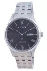 Relógio masculino Citizen com mostrador preto em aço inoxidável NH7501-85H