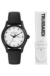Relógio masculino Trussardi T-light mostrador branco pulseira de couro quartzo R2451127012
